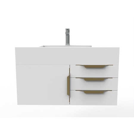 Castello Usa Nile 36" Wall Mounted Vanity With White Top AndAnd Gold Handles CB-MC-36W-GLD-2053-WH